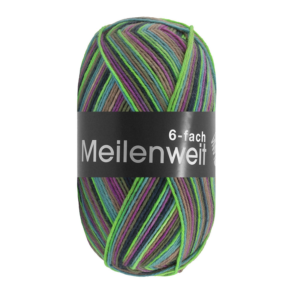 Lana Grossa Meilenweit 6-Fach 150 Granita 9699 Jade/Petrol/Grijsgroen/Violet/Kaki/Turquoiseblauw - bol garen