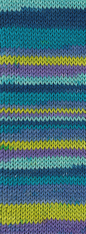Lana Grossa Meilenweit 6-Fach 150 Granita 9733 Turquoise/Jeans/Limoen/Violet/Mint/Donkerpetrol - kleurverloop van het garen