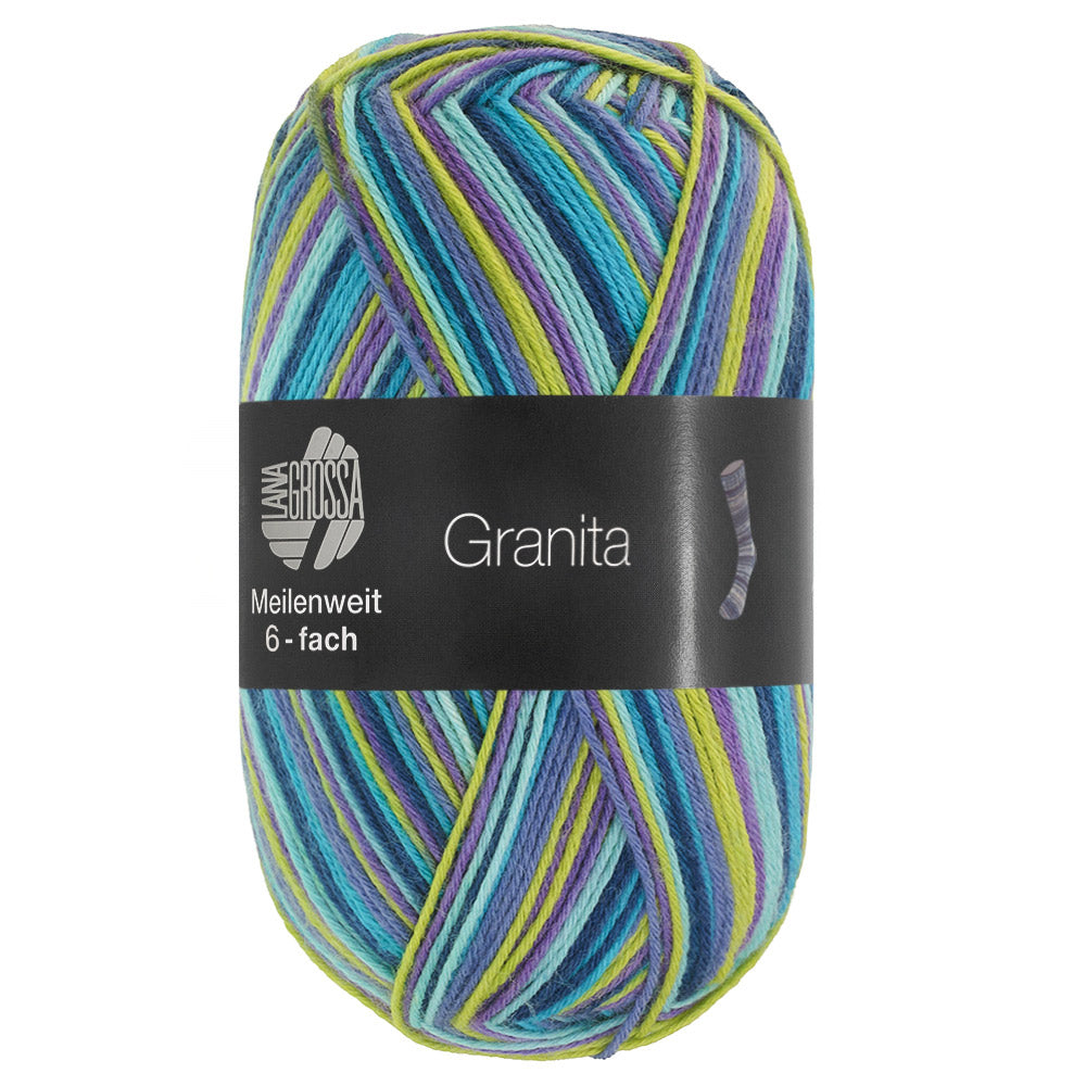 Lana Grossa Meilenweit 6-Fach 150 Granita 9733 Turquoise/Jeans/Limoen/Violet/Mint/Donkerpetrol - bol garen