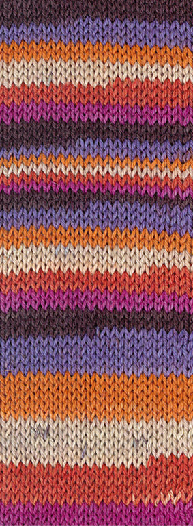 Lana Grossa Meilenweit 6-Fach 150 Granita 9734 Donkerbruin/Lila/Oranje/Parelbeige/Rood/Fuchsia - kleurverloop van het garen
