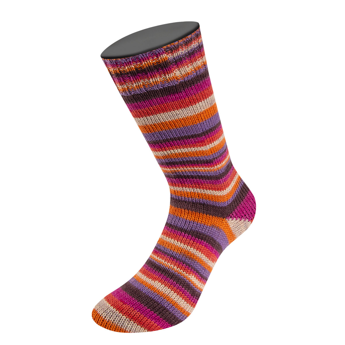 Lana Grossa Meilenweit 6-Fach 150 Granita 9734 Donkerbruin/Lila/Oranje/Parelbeige/Rood/Fuchsia - gebreide sokken in deze kleur