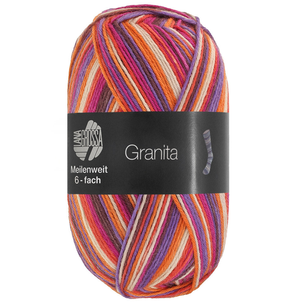 Lana Grossa Meilenweit 6-Fach 150 Granita 9734 Donkerbruin/Lila/Oranje/Parelbeige/Rood/Fuchsia - bol garen