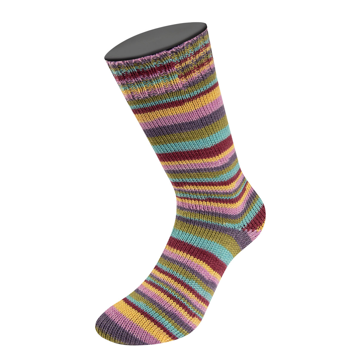 Lana Grossa Meilenweit 6-Fach 150 Granita 9735 Turquoise/Olijf/Donkergrijs/Roze/Geel/Donkerbruin - gebreide sokken in deze kleur