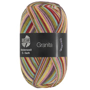 Lana Grossa Meilenweit 6-Fach 150 Granita 9735 Turquoise/Olijf/Donkergrijs/Roze/Geel/Donkerbruin - bol garen
