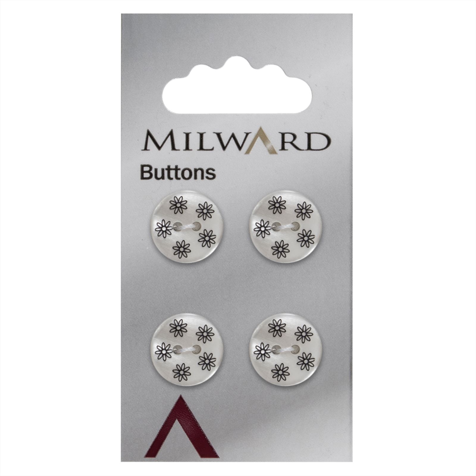 Milward Knoop Parelmoer Wit met Donkerblauwe Bloemen 15mm (4 stuks)