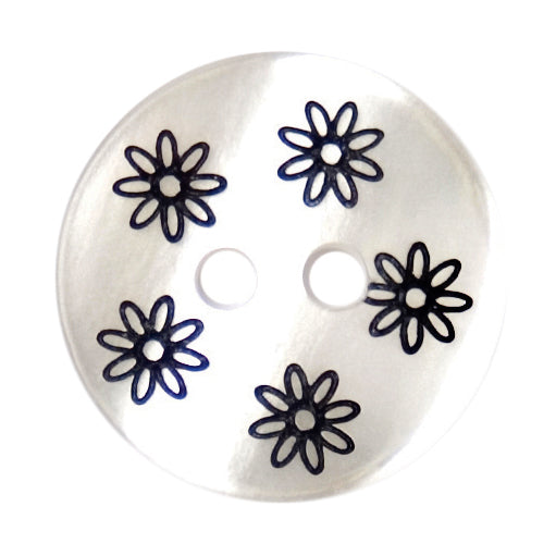 Milward Knoop Parelmoer Wit met Donkerblauwe Bloemen 15mm (4 stuks) (2)