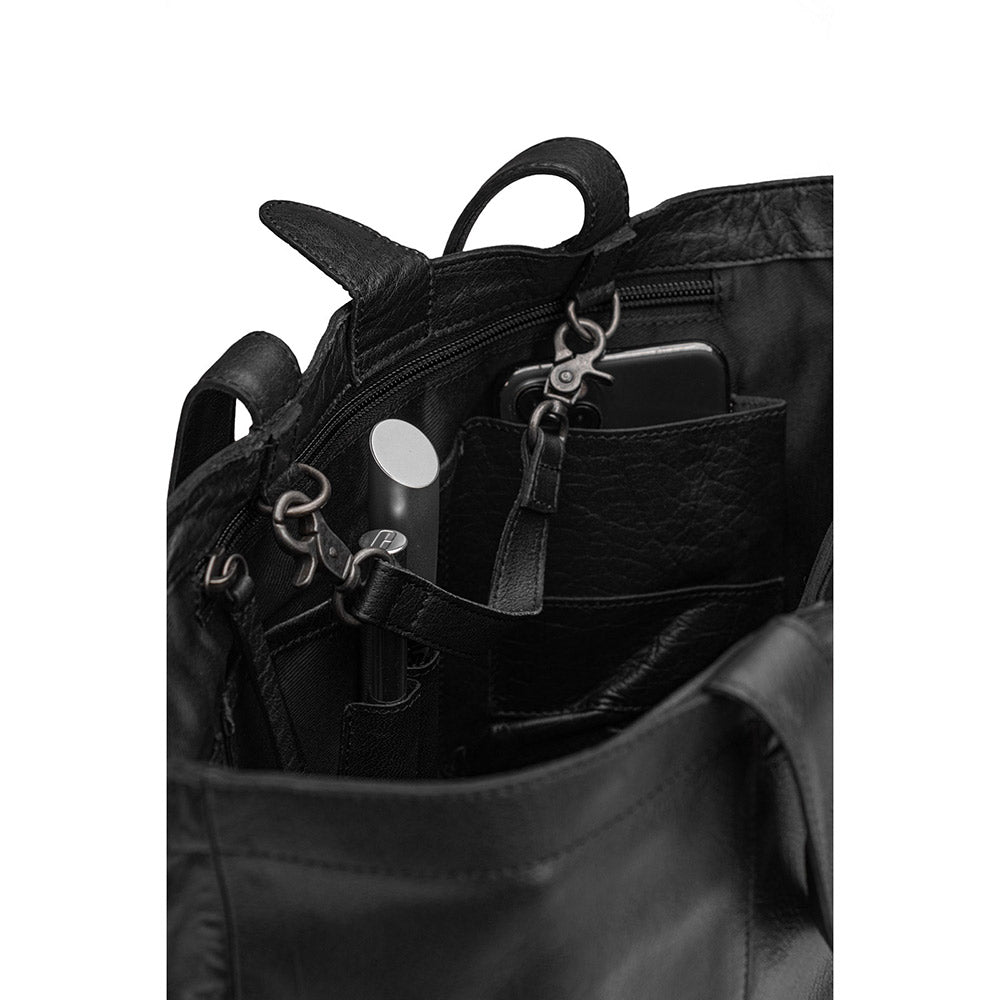 Qb black — gemaakt met MUUD Hiba Black - Handgemaakt leren shopper met opbergvakken 27x29cm (2)