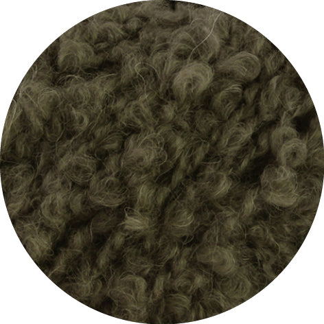 Lana Grossa Orsetto 022 Bosgroen - detailfoto van de draad en zachte boucléstructuur