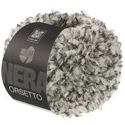 Lana Grossa Orsetto 105 Zwart/Gebroken wit - productfoto van het bouclégaren in de bijbehorende kleur