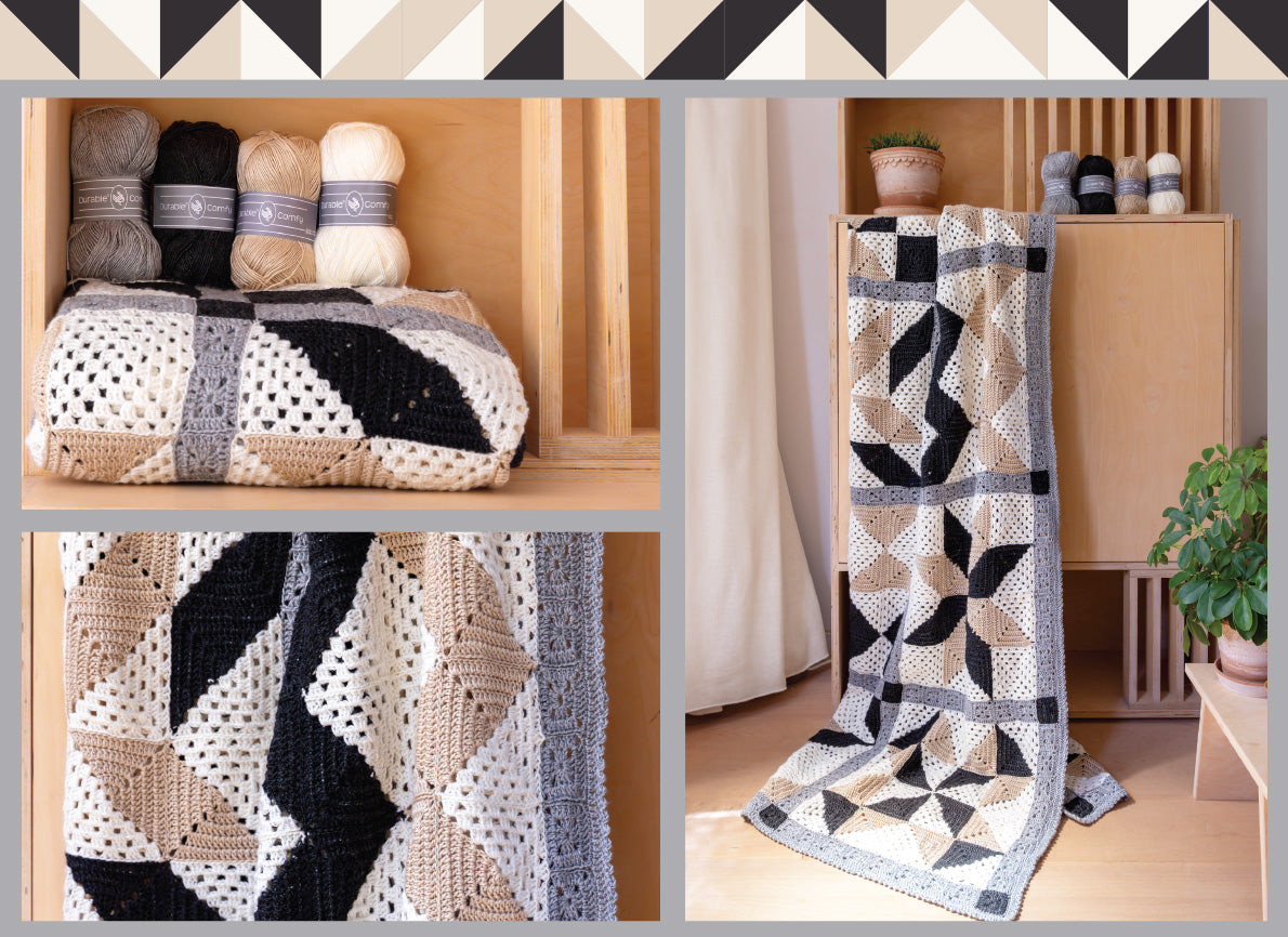 Haakplein CAL 2026 Perfectly Imperfect - The Steady One - garenkleuren, detail en volledige deken