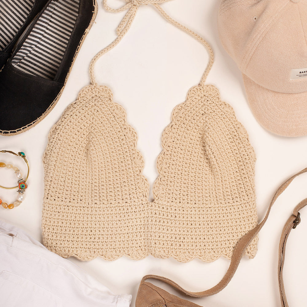 Beige — gemaakt met Shell Top Haakpakket - Finishing Stitches