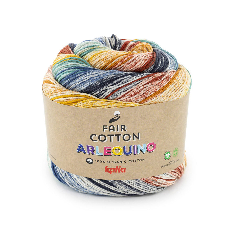 Katia Fair Cotton Arlequino 255 Blauw-Rood-Oker