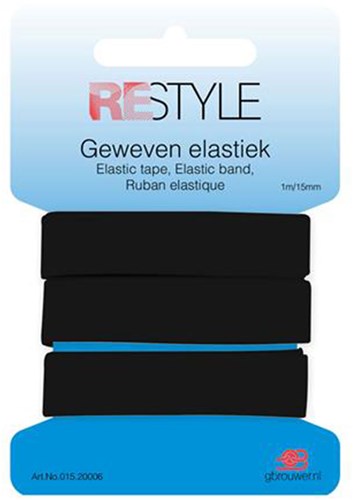 Restyle Gewebtes Gummiband 15 mm x 1 meter 000 Schwarz