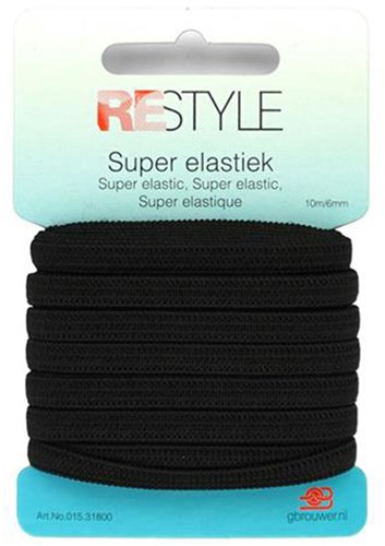 Restyle Super Gestricktes Gummiband 6mm x 10 meter 000 Schwarz