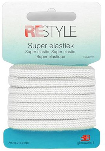 Restyle Super Gestricktes Gummiband 6mm x 10 meter 009 Weiß
