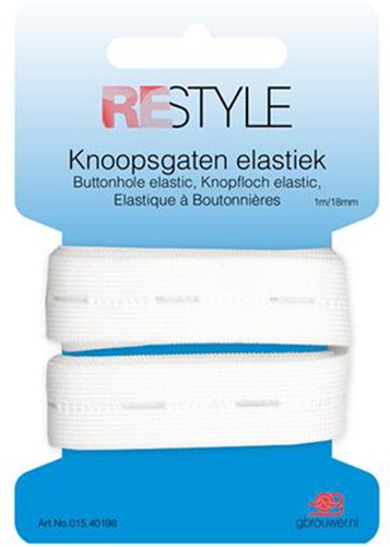 Restyle Gummiband mit Knopflöchern 18 mm x 1 meter 009 Weiß