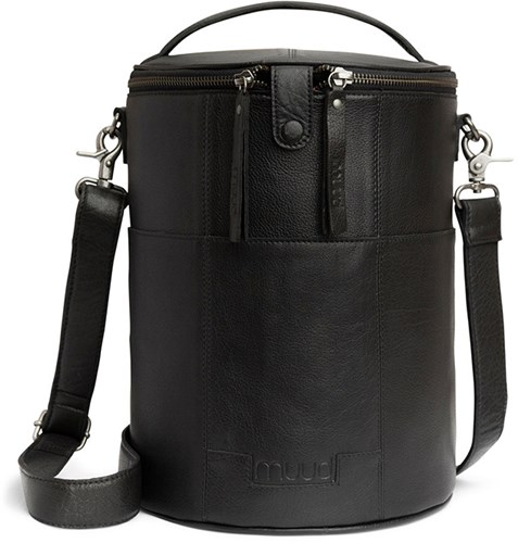 MUUD Saturn XL Schwarz - Handgefertigte Ledertasche für Bastelprojekte 28xØ21cm