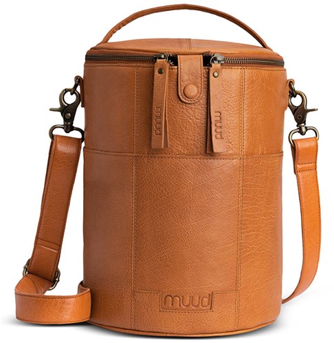 MUUD Saturn XL Whiskey - Handgefertigte Ledertasche für Bastelprojekte 28xØ21cm