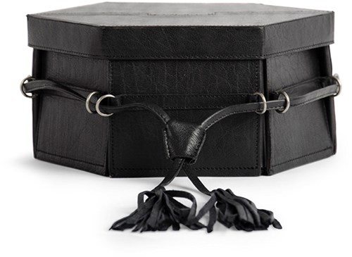 MUUD Evita Schwarz - Handgefertigte 6-seitige Aufbewahrungsbox aus Leder, 12 x 22 x 26 cm