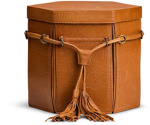 MUUD Evita XL Whiskey - handgefertigte 6-seitige Aufbewahrungsbox aus Leder, 22 x 22 x 26 cm