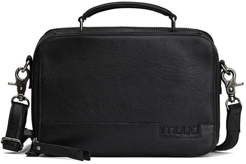 MUUD Lilly Black - Handgefertigte Stricktasche aus Leder, 15 x 22 x 9 cm