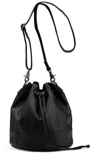 MUUD Donna Black - Handgefertigte Ledertasche mit Kordelzug 26xØ24cm