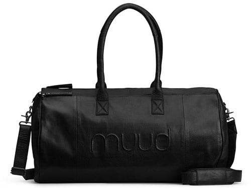 MUUD Drew XL Schwarz - Handgefertigte Wochenendtasche aus Leder, 60 x Ø 34 cm
