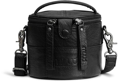 MUUD Saturn mini Schwarz - Handgefertigte kleine Ledertasche 13xØ14cm