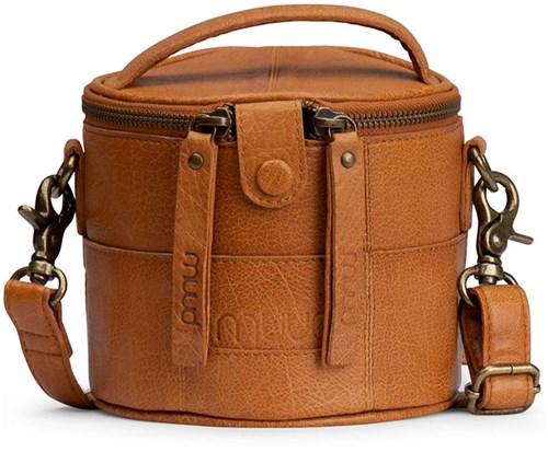 MUUD Saturn mini Whiskey - Handgefertigte kleine Ledertasche 13xØ14cm
