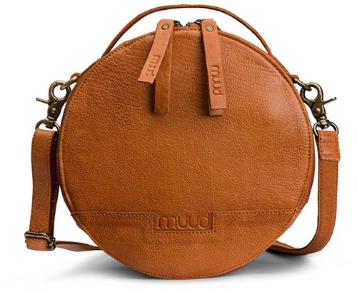 MUUD Bella Whiskey - Handgefertigte runde Umhängetasche aus Leder Ø23x9cm