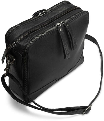 MUUD Cathy Black - Handgefertigte Leder-Umhängetasche 28 x 22 x 7 cm