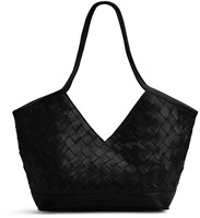 MUUD Dosy - Schwarze handgefertigte geflochtene Lederhandtasche 29 x 43 cm