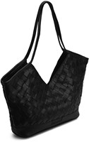 MUUD Dosy - Schwarze handgefertigte geflochtene Lederhandtasche 29 x 43 cm-2