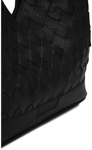 MUUD Dosy - Schwarze handgefertigte geflochtene Lederhandtasche 29 x 43 cm-3