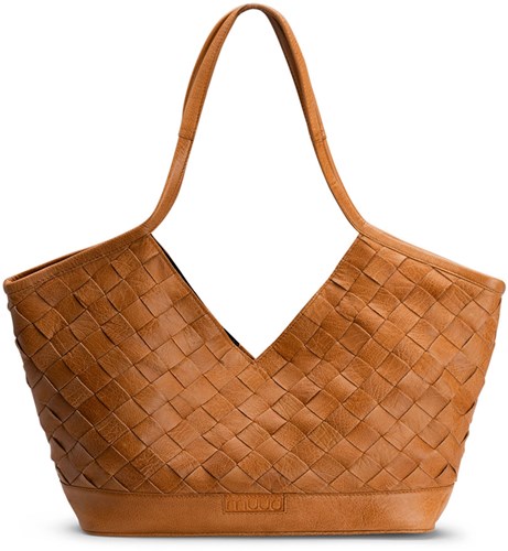 MUUD Dosy - Whiskey Handgefertigte geflochtene Lederhandtasche 29 x 43 cm