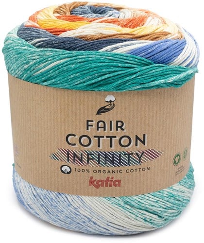 Katia Fair Cotton Infinity 104 Grünblau-Ultramarinblau-Braun-Gelb