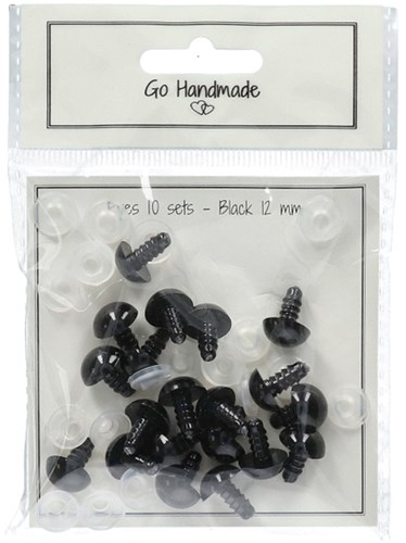 Go Handmade Sicherheitsaugen Schwarz 12mm (10 Stück)-2