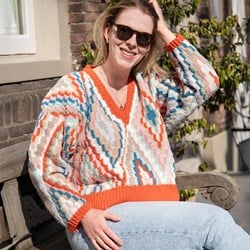 Bunter V-Ausschnitt Pullover Häkelpaket