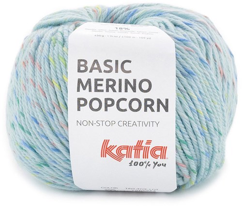 Katia Basic Merino Popcorn 205 Hell Himmelblauw-Mehrfarbig