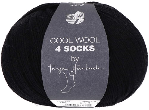 Lana Grossa Cool Wool 4 Socks Uni 7706 Schwarz