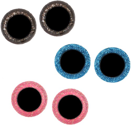Opry Glitter Tieraugen zweifarbig 8-18mm Gold / Blau / Pink. 60 Stk