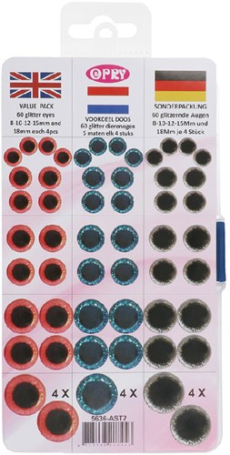 Opry Glitter Tieraugen zweifarbig 8-18mm Gold / Blau / Pink. 60 Stk-2