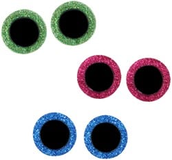 Opry Glitter Tieraugen zweifarbig 8-18mm grün / pink / blau. 60 Stk