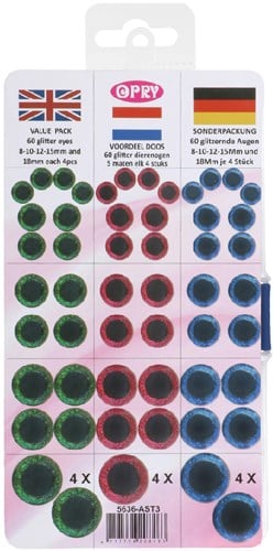 Opry Glitter Tieraugen zweifarbig 8-18mm grün / pink / blau. 60 Stk-2