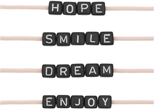Rico Würfelperlen Armband Set hope/smile/dream/enjoy - Black