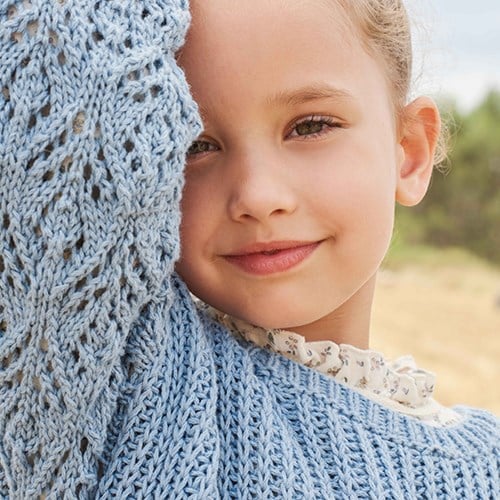 Cotton Yak Mädchenpullover Strickpaket 1 4 Jahre Light Blue-3