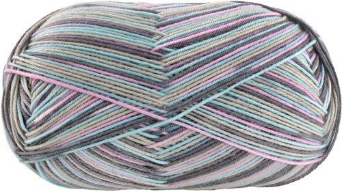 Lana Grossa Meilenweit 100 Merino Extrafine Cosy 6161 Rosa/Türkis/Dunkel-/Steingrau gestreift