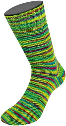Lana Grossa Meilenweit 100 Merino Extrafine Cosy 6162 Weinrot/Mai-/Gelbgrün/Petrolblau gestreift-3