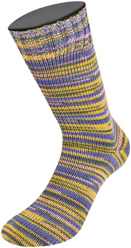Lana Grossa Meilenweit 100 Merino Extrafine Cosy 6167 Gelb/Pfirsich/Graphitgrau/Veilchenblau gestreift-3