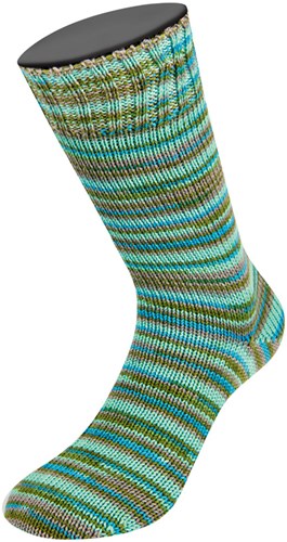 Lana Grossa Meilenweit 100 Merino Extrafine Cosy 6168 Minttürkis/Türkisblau/Graubraun/Moosgrün gestreift-3